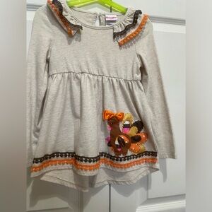 Kids long sleeve dress embroidered w/ thanksgiving theme